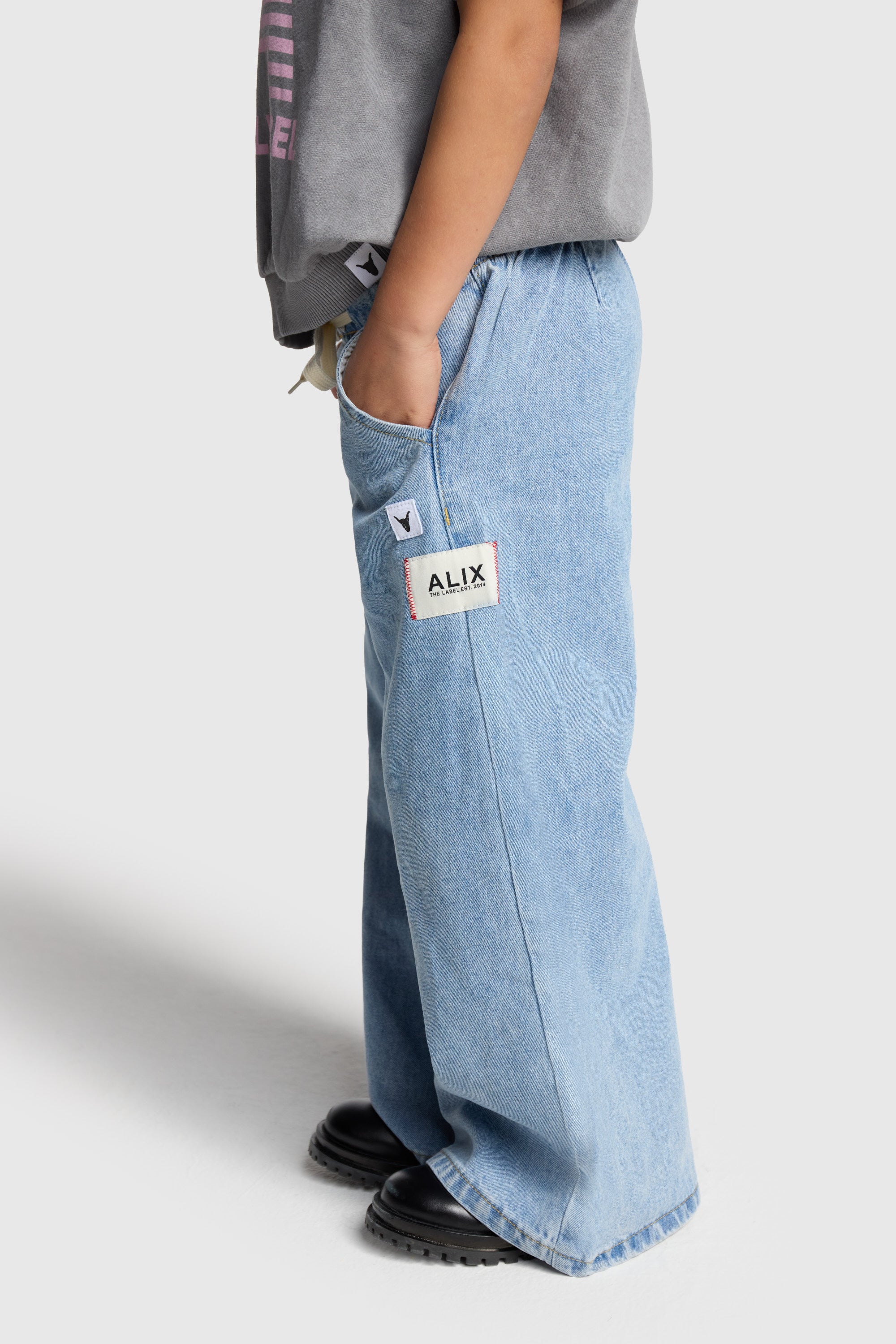 Alix Mini Woven Wide Leg Flowy Denim Pants