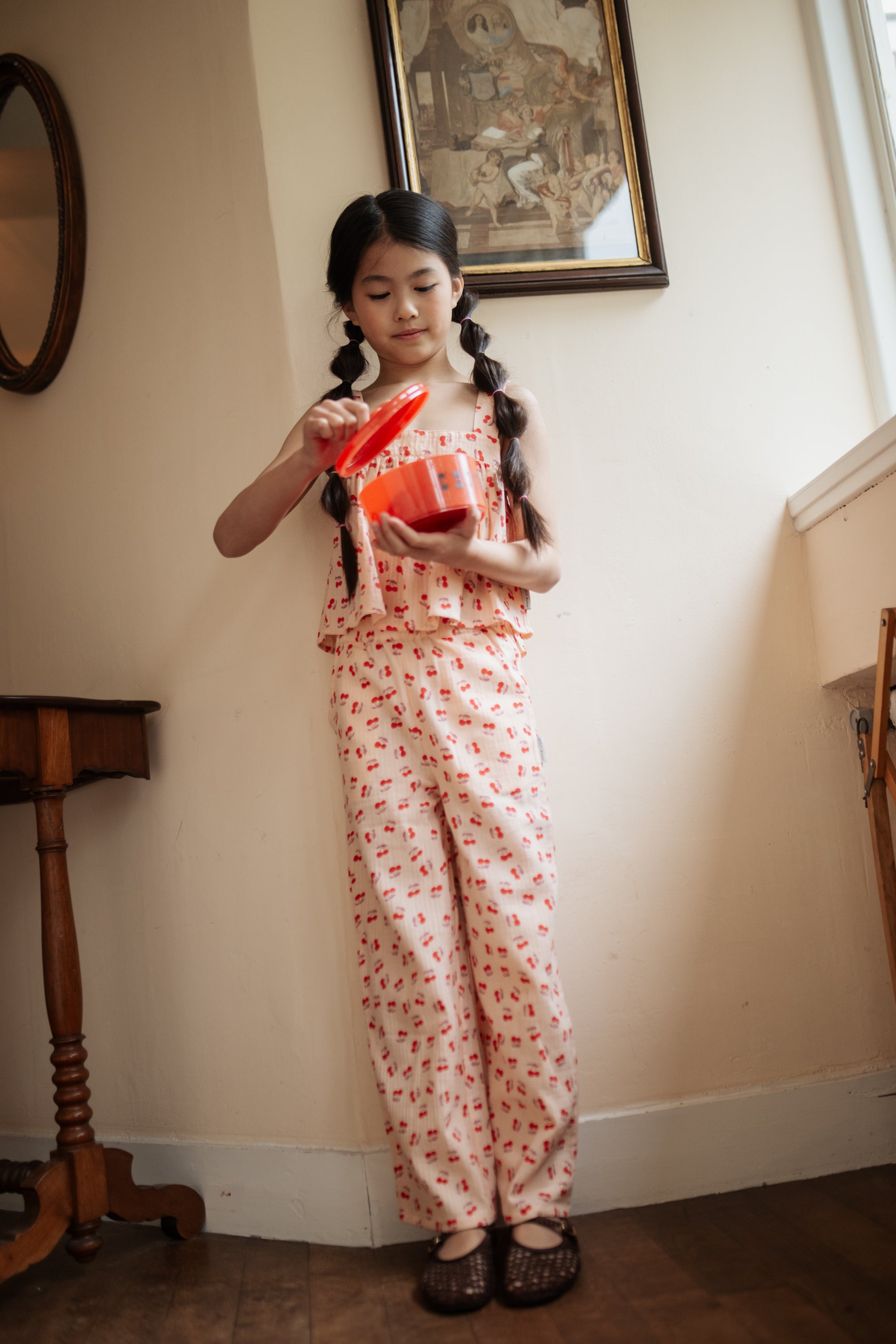 Petit Blush Wide Leg Pants Cherry AOP