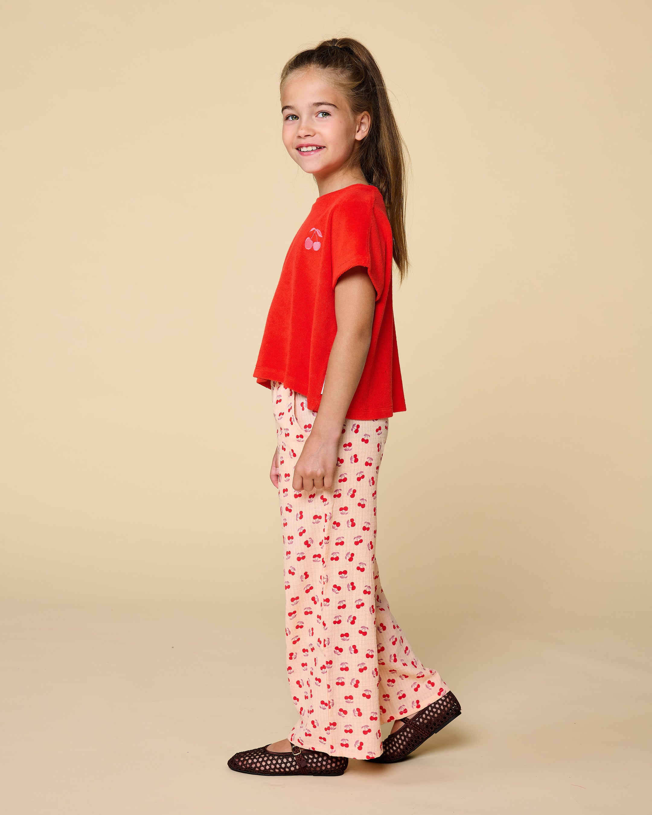 Petit Blush Wide Leg Pants Cherry AOP