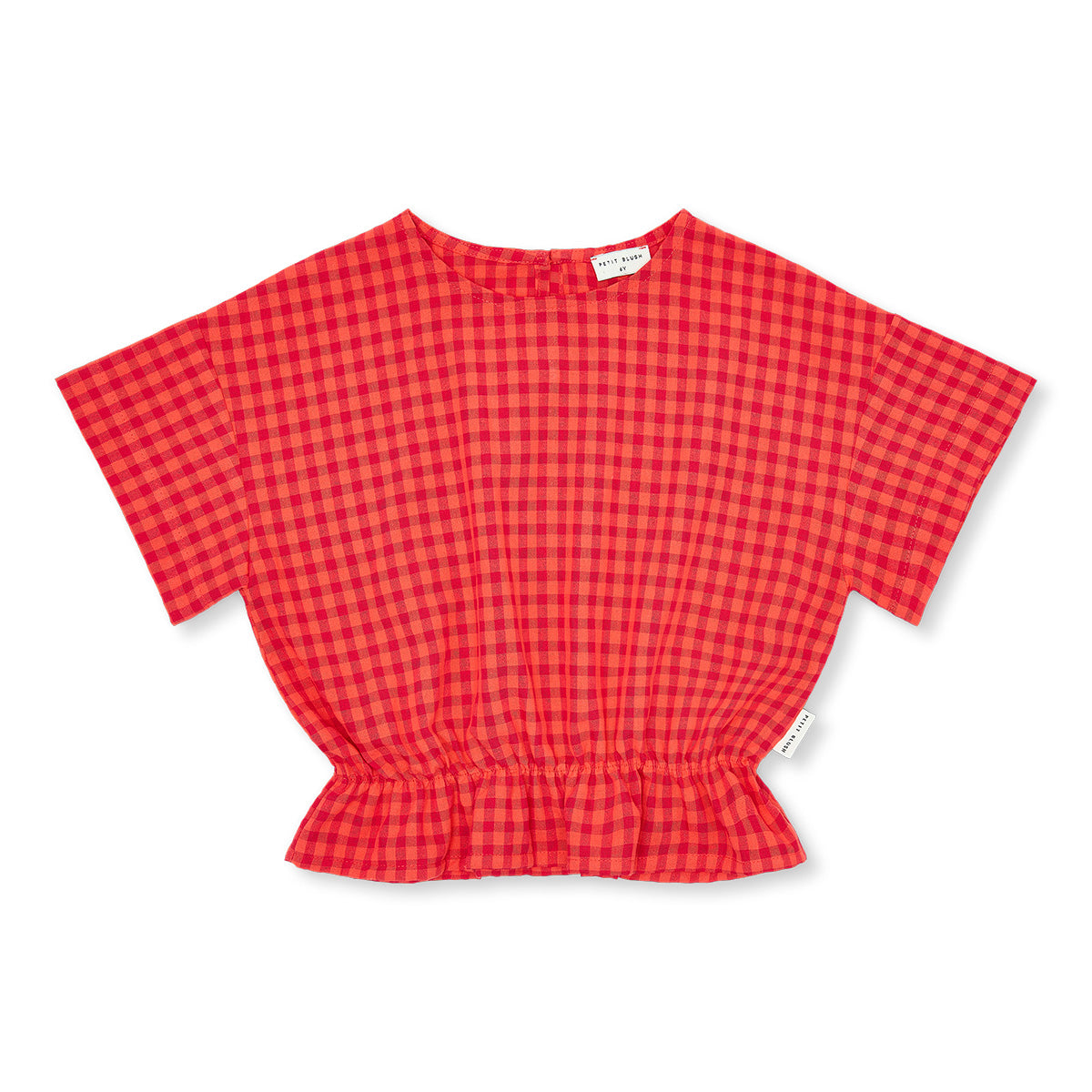 Petit blush Blouse Elastic Waist Check Red