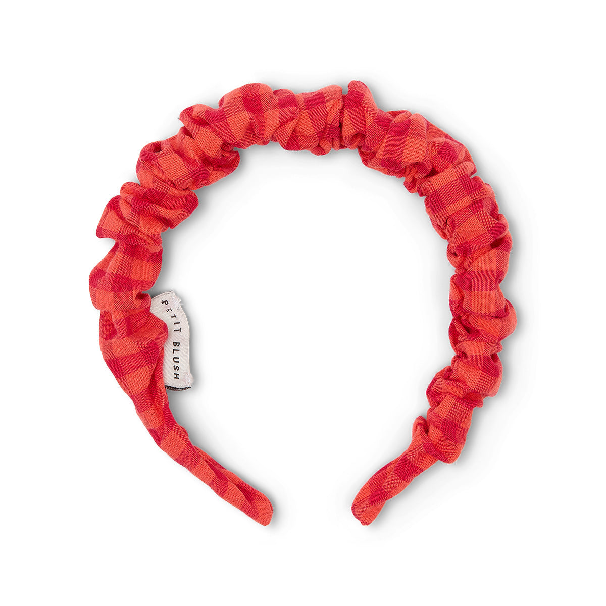 Petit Blush Smocked Headband Check Red