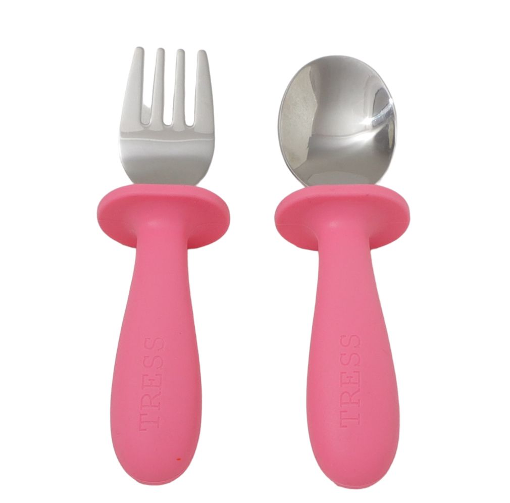 Tress Silicone Spoon & Fork Bubbly Pink