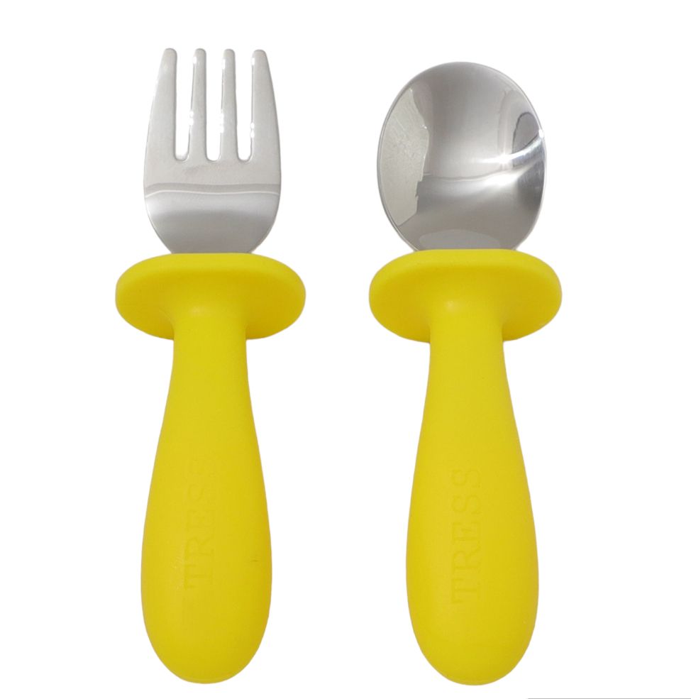 Tress Silicone Spoon & Fork Smile Yellow