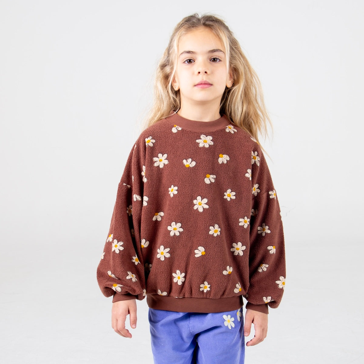 Lötiekids Teddy Sweatshirt Daisies All Over Washed Brown