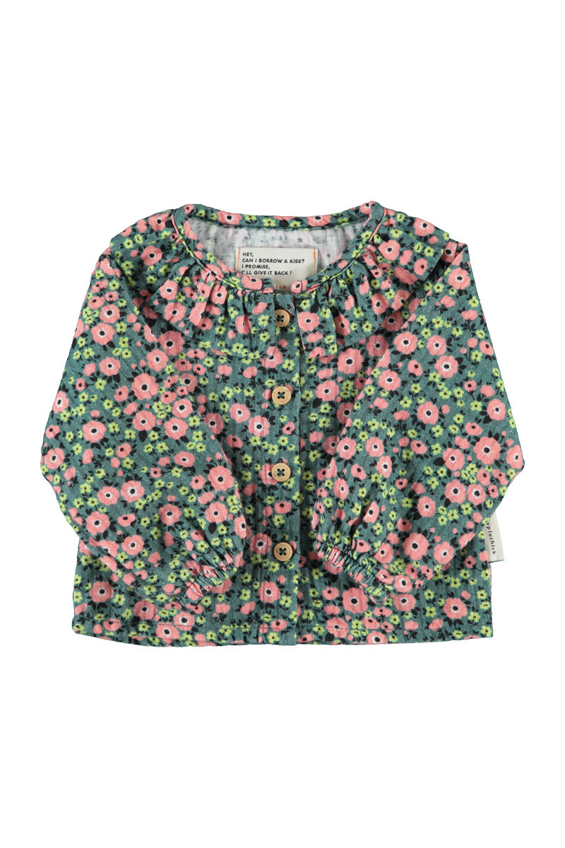 Piupiuchick Baby Blouse Green W/Multicolor Flowers