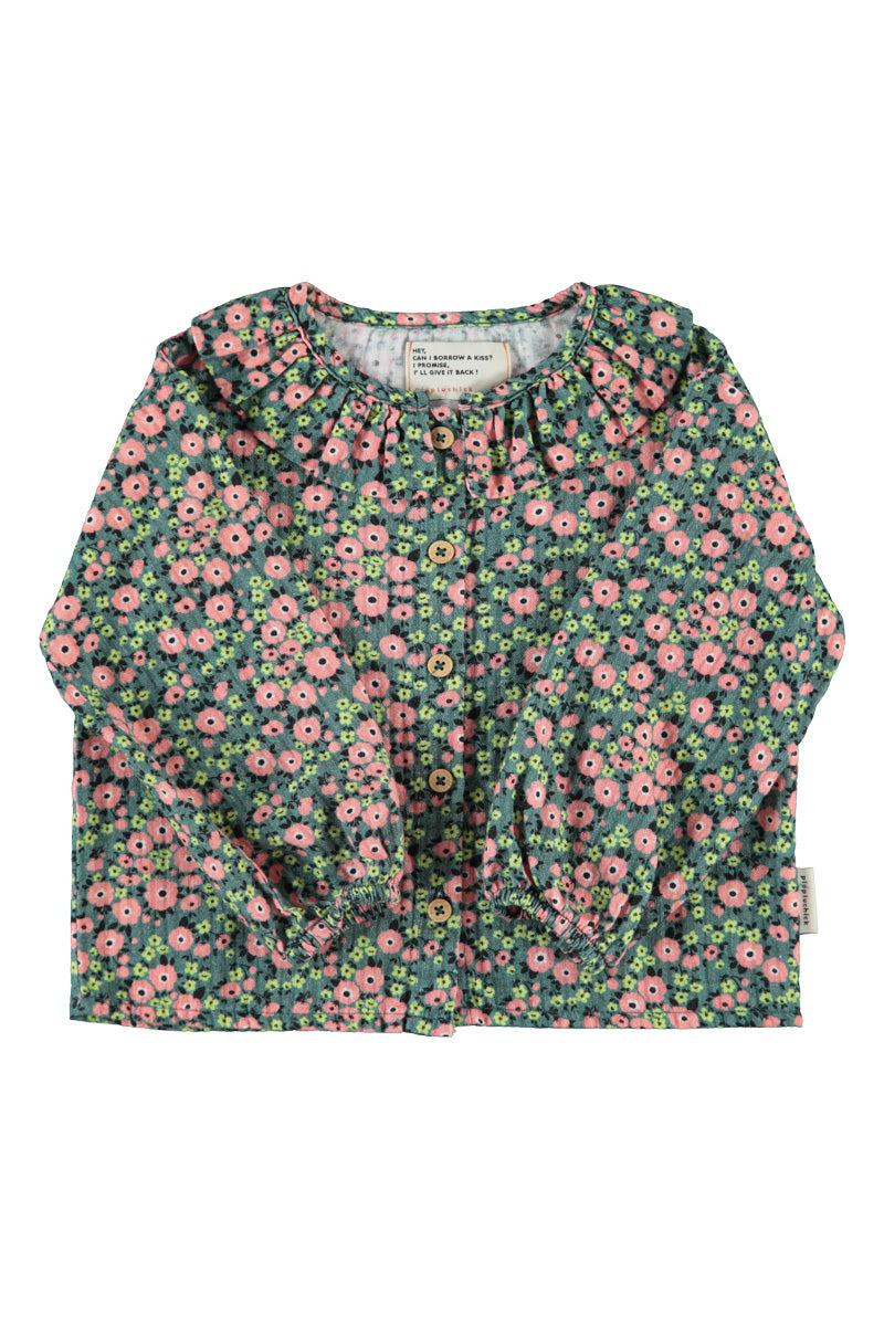 Piupiuchick Blouse Green W/Multicolor Flowers