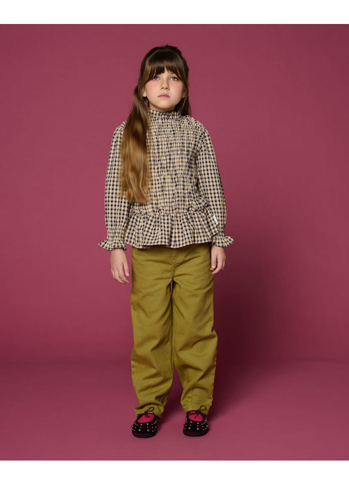 Petit Blush Flow Blouse Check Beige Blue