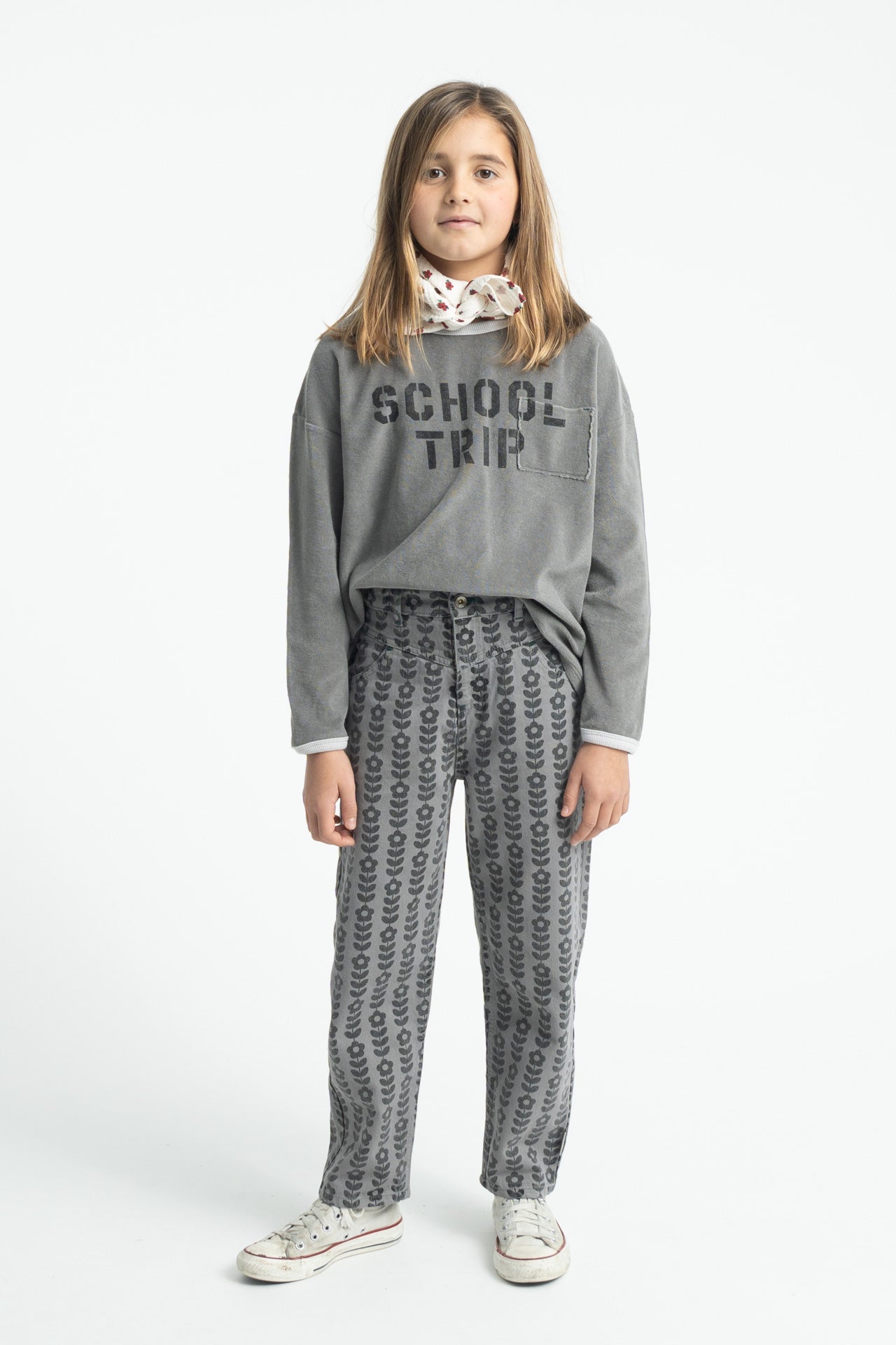 Piupiuchick Terry Cotton Longsleeve Shirt | Grey Schooltrip Print