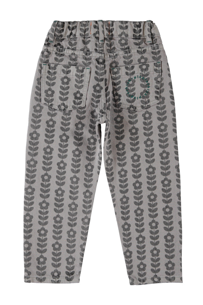 Piupiuchick Mom Fit Trousers Grey With Black Flowers