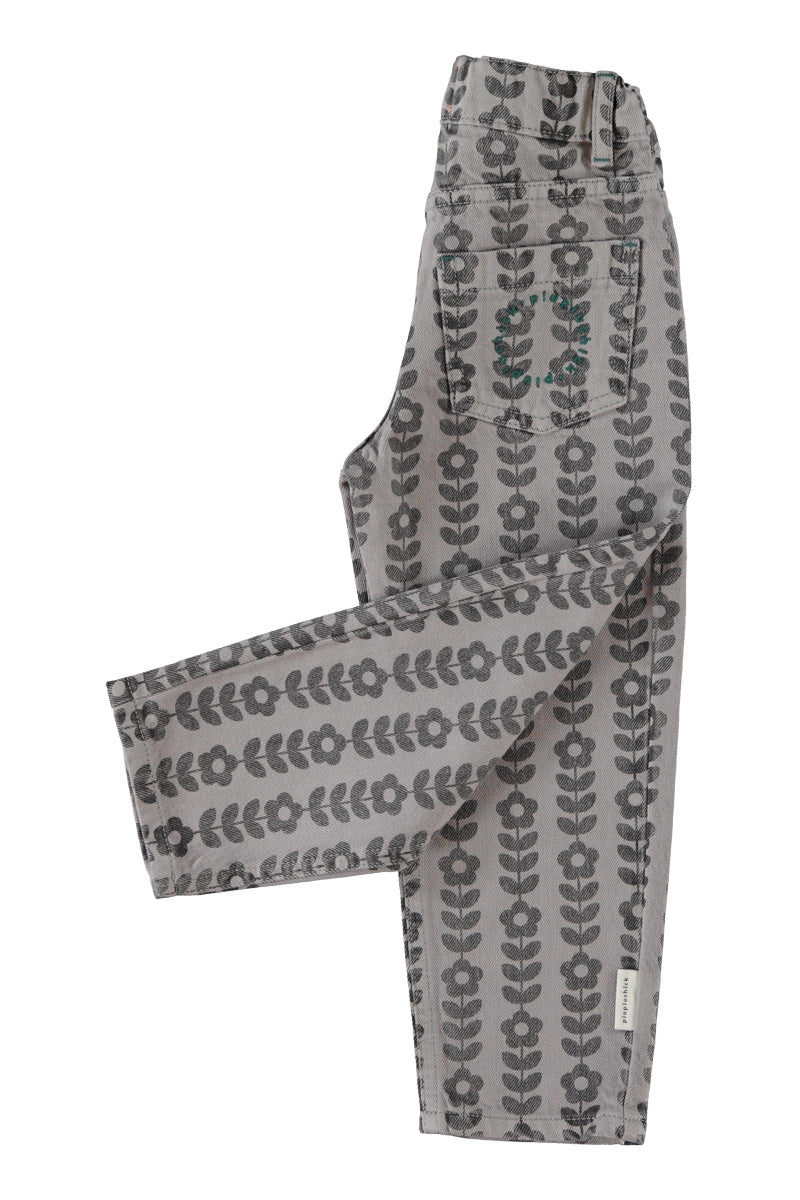 Piupiuchick Mom Fit Trousers Grey With Black Flowers