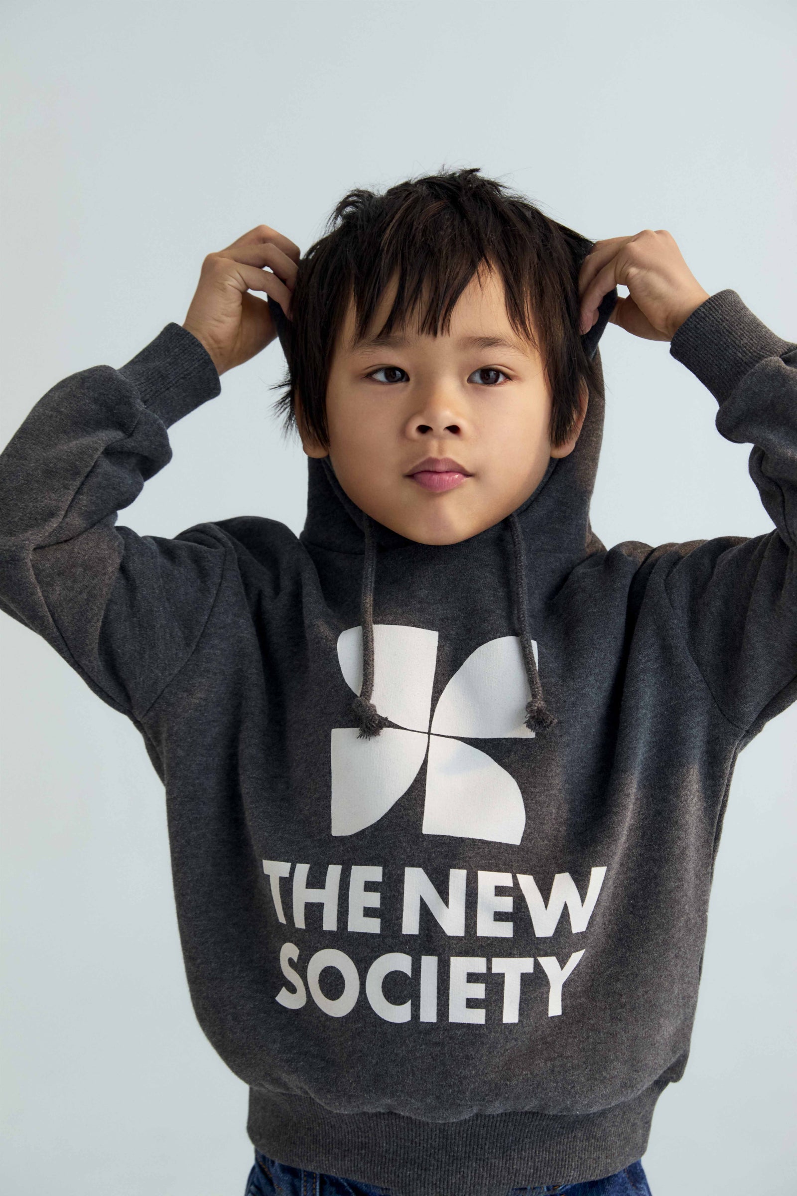 The New Society Logo Hood Sweatshirt Galactic Gray Melange