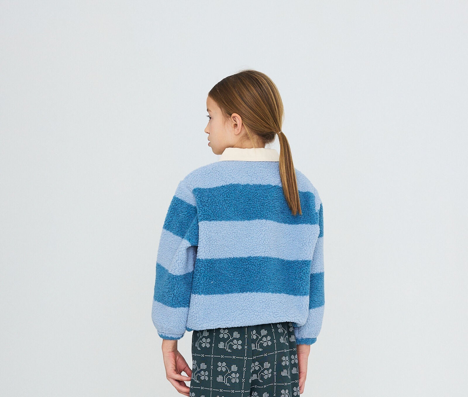 Tiny Cottons Blue Stripes Sherpa Collar Sweatshirt