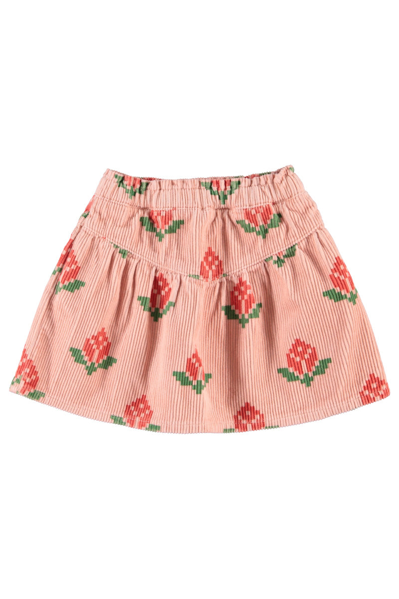 Piupiuchick Short Skirt Pink W/Big Flowers Corduroy