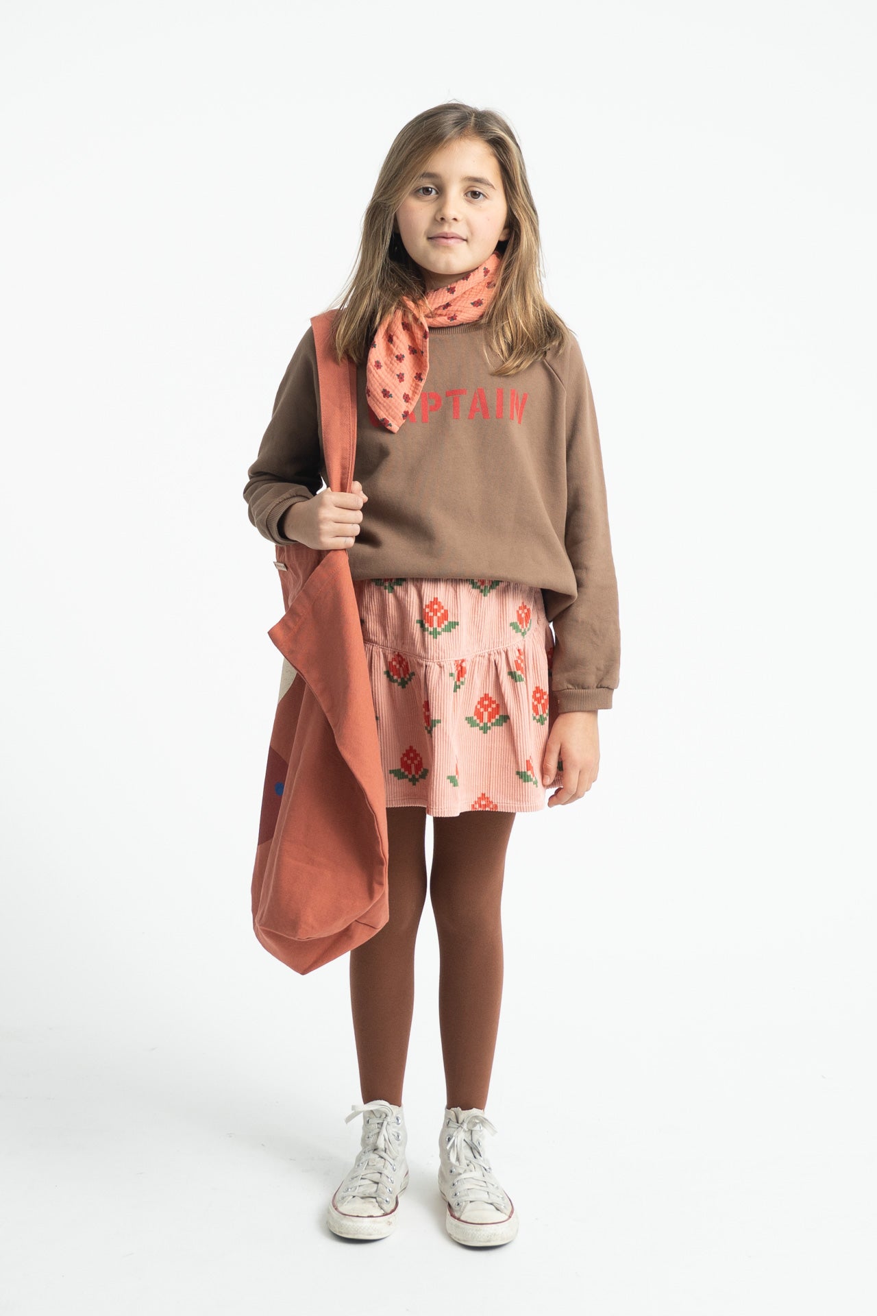 Piupiuchick Short Skirt Pink W/Big Flowers Corduroy