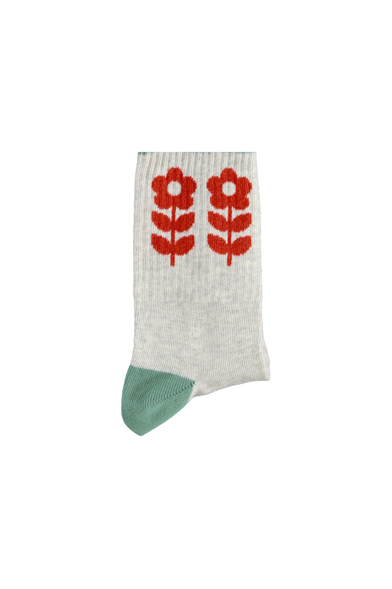 Piupiuchick Socks Light Grey W/ Red Flowers