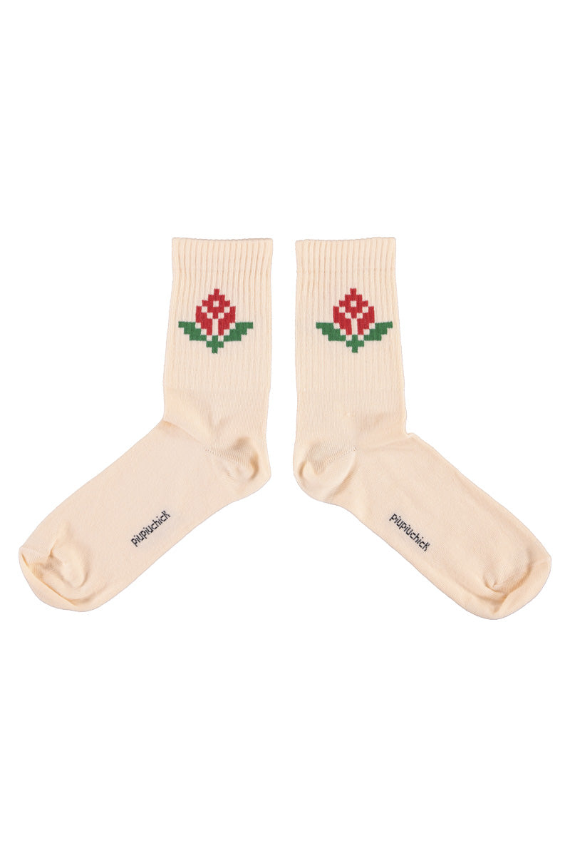 Piupiuchick Socks Light pink W/ Red "Flower"