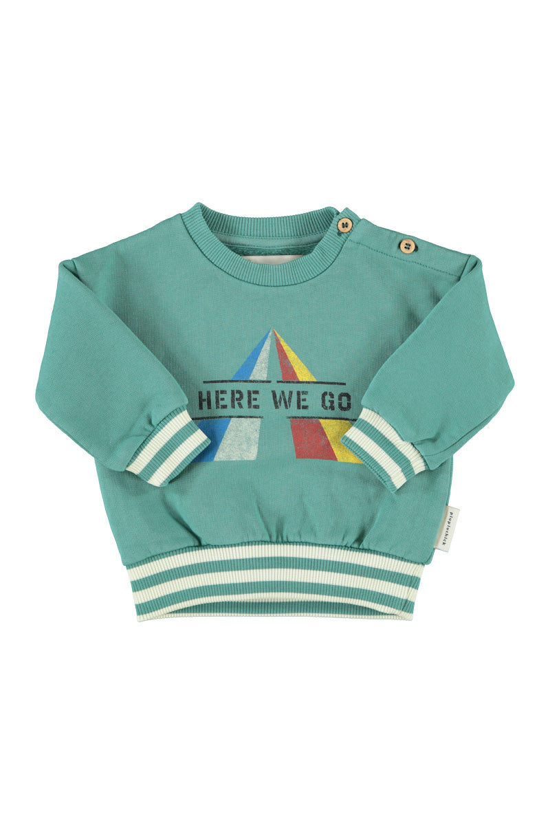 Piupiuchick Baby Sweatshirt Green W/ "Here We Go" Print