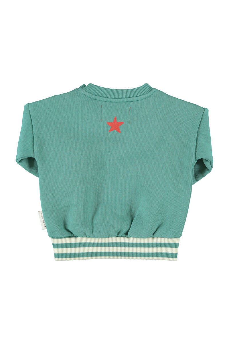 Piupiuchick Baby Sweatshirt Green W/ "Here We Go" Print