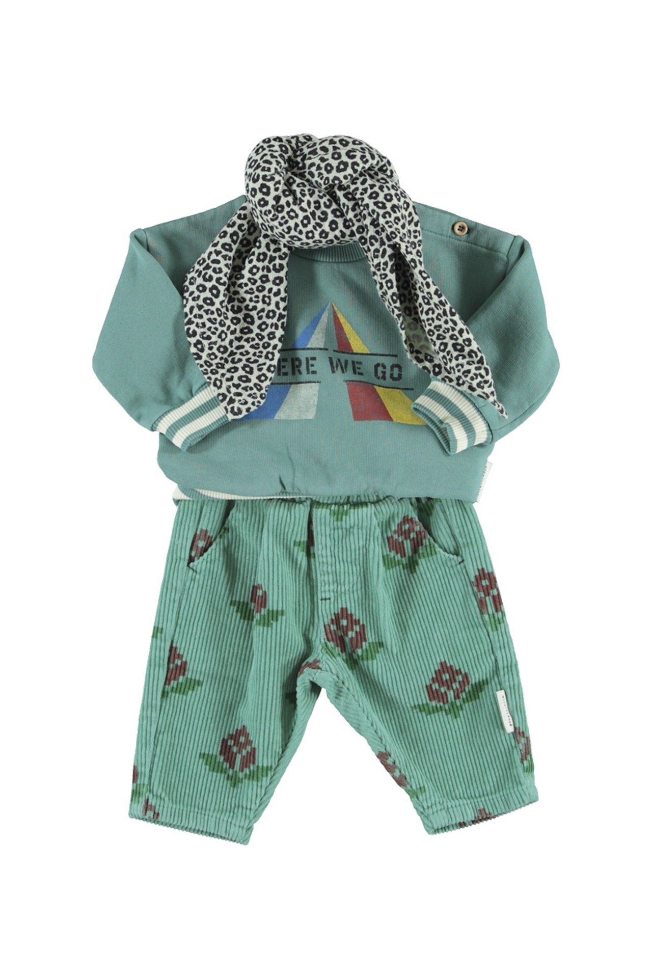 Piupiuchick Baby Sweatshirt Green W/ "Here We Go" Print