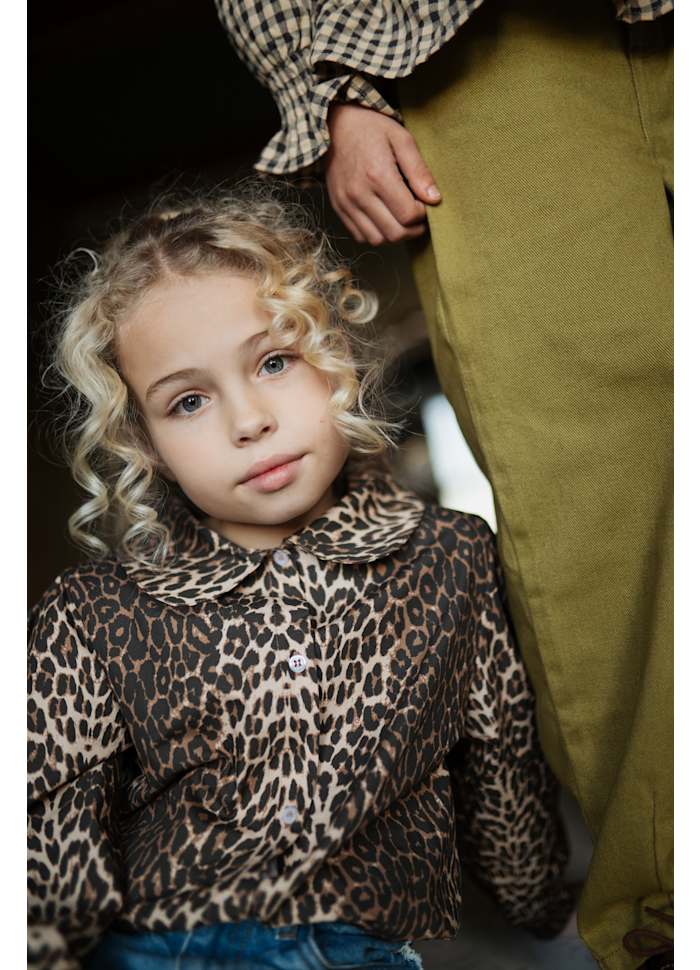 Petit Blush Collar Blouse Leopard AOP