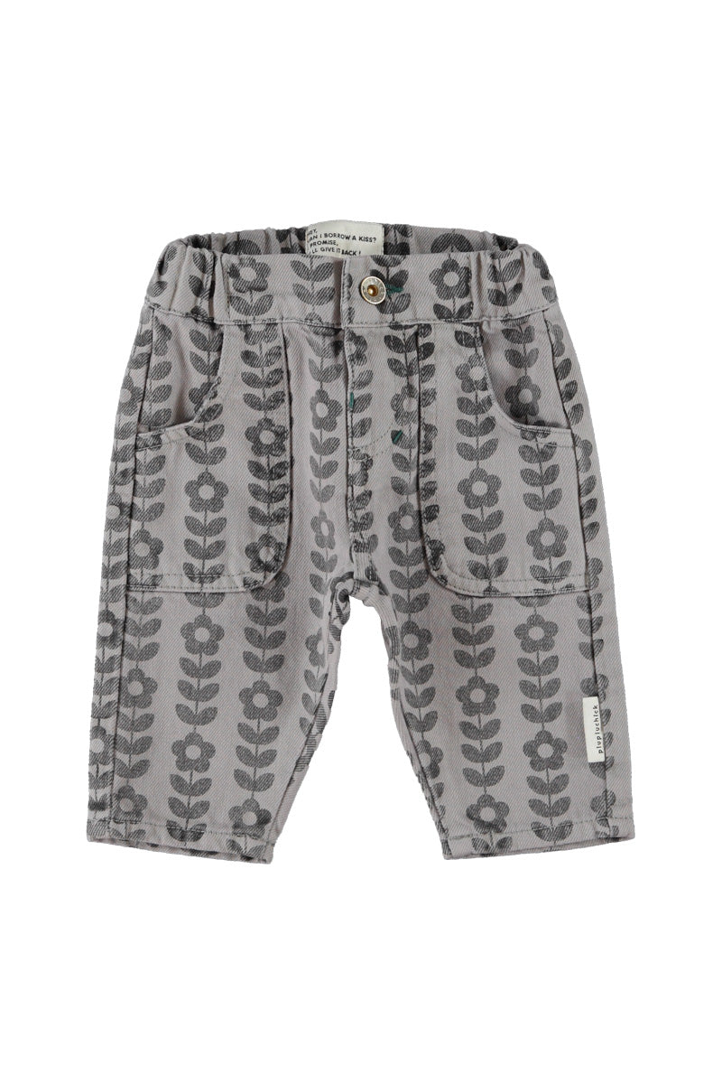 Piupiuchick Baby Trousers Grey W/Black Flowers