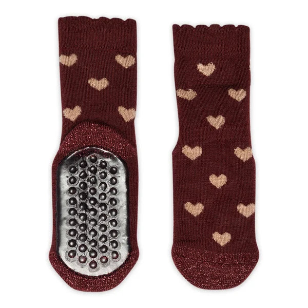 Mp Denmark Rosalia Sokken Anti Slip Wine Red Hearts