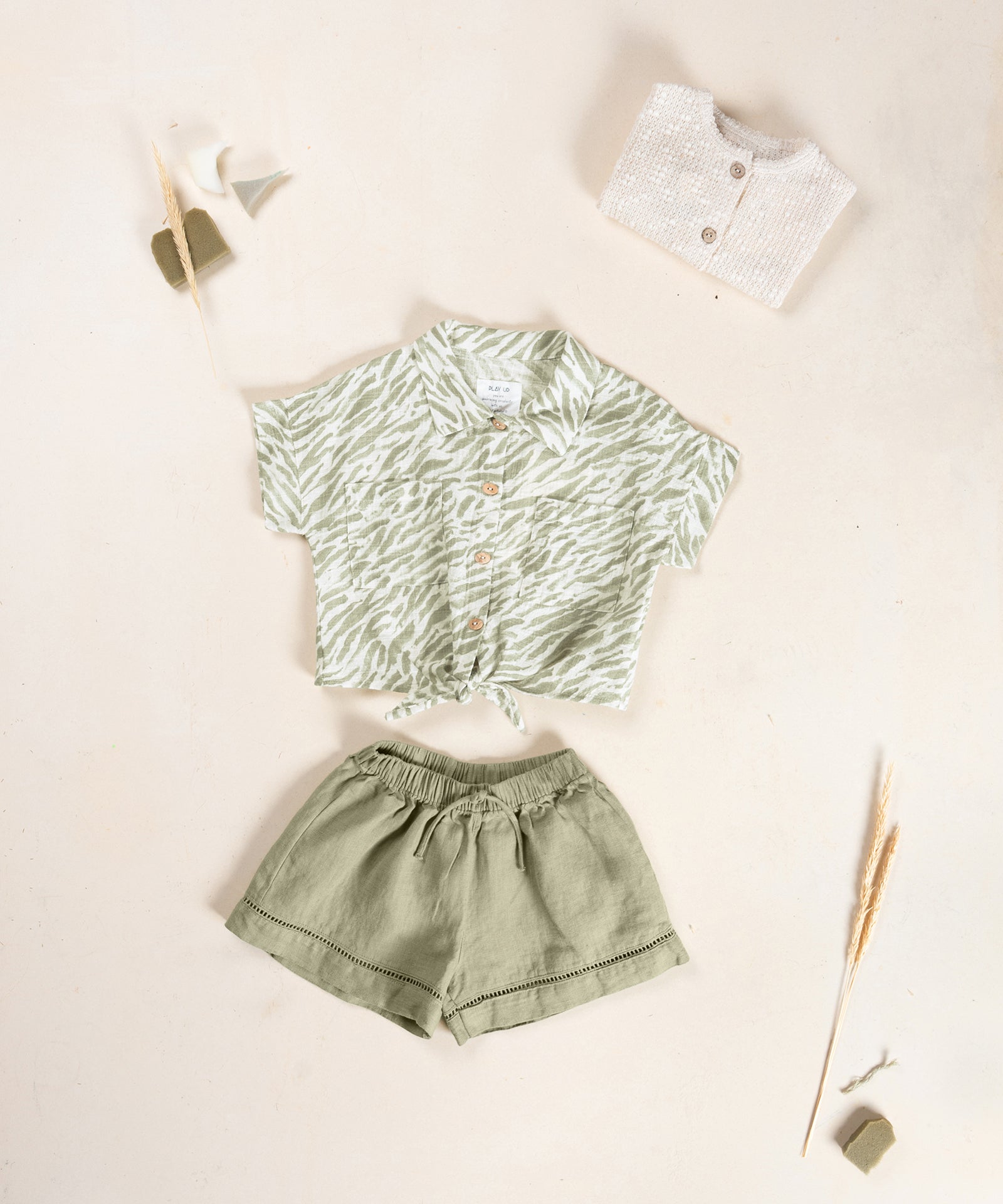 Play Up Linen Meisjes Short Groen