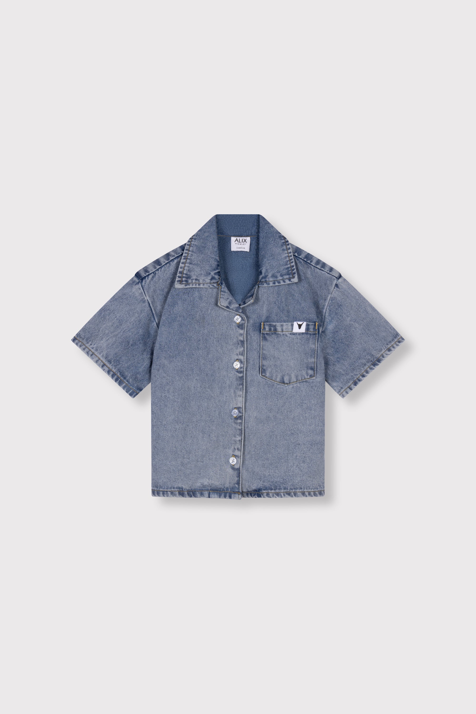 Alix Mini Woven Short Sleeve Denim Blouse