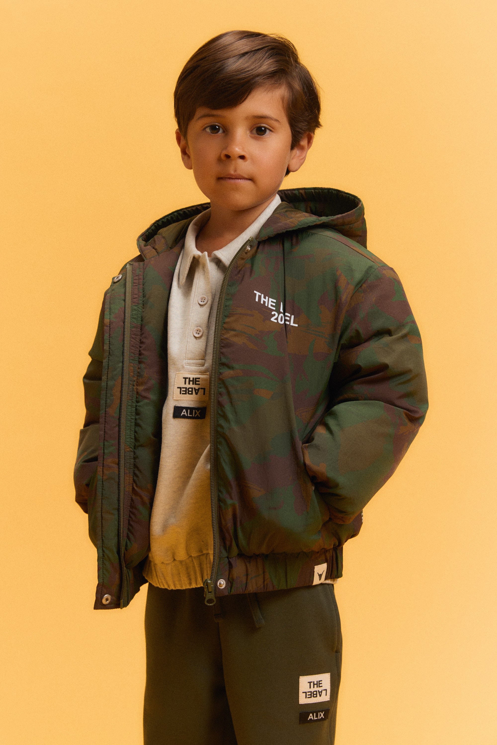 Alix Mini Kids Woven Camouflage Nylon Coat Army