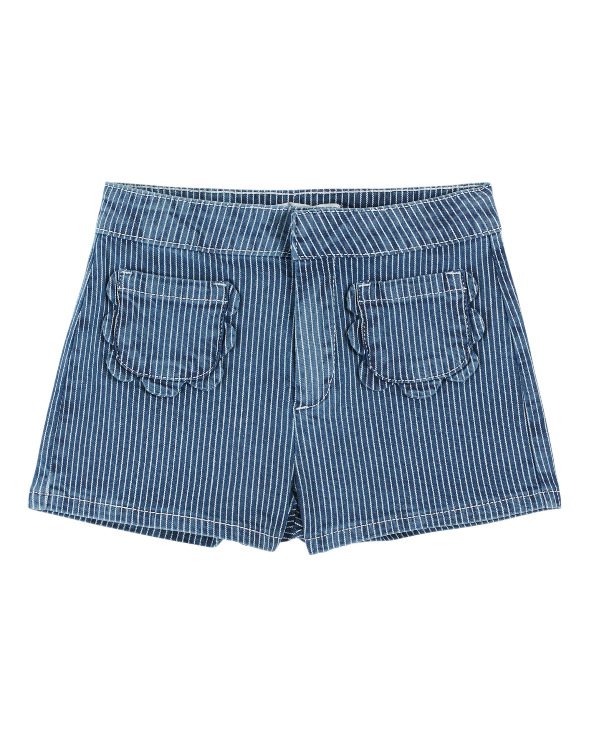 Emile & Ida Short Poche Fleurs Denim Raye