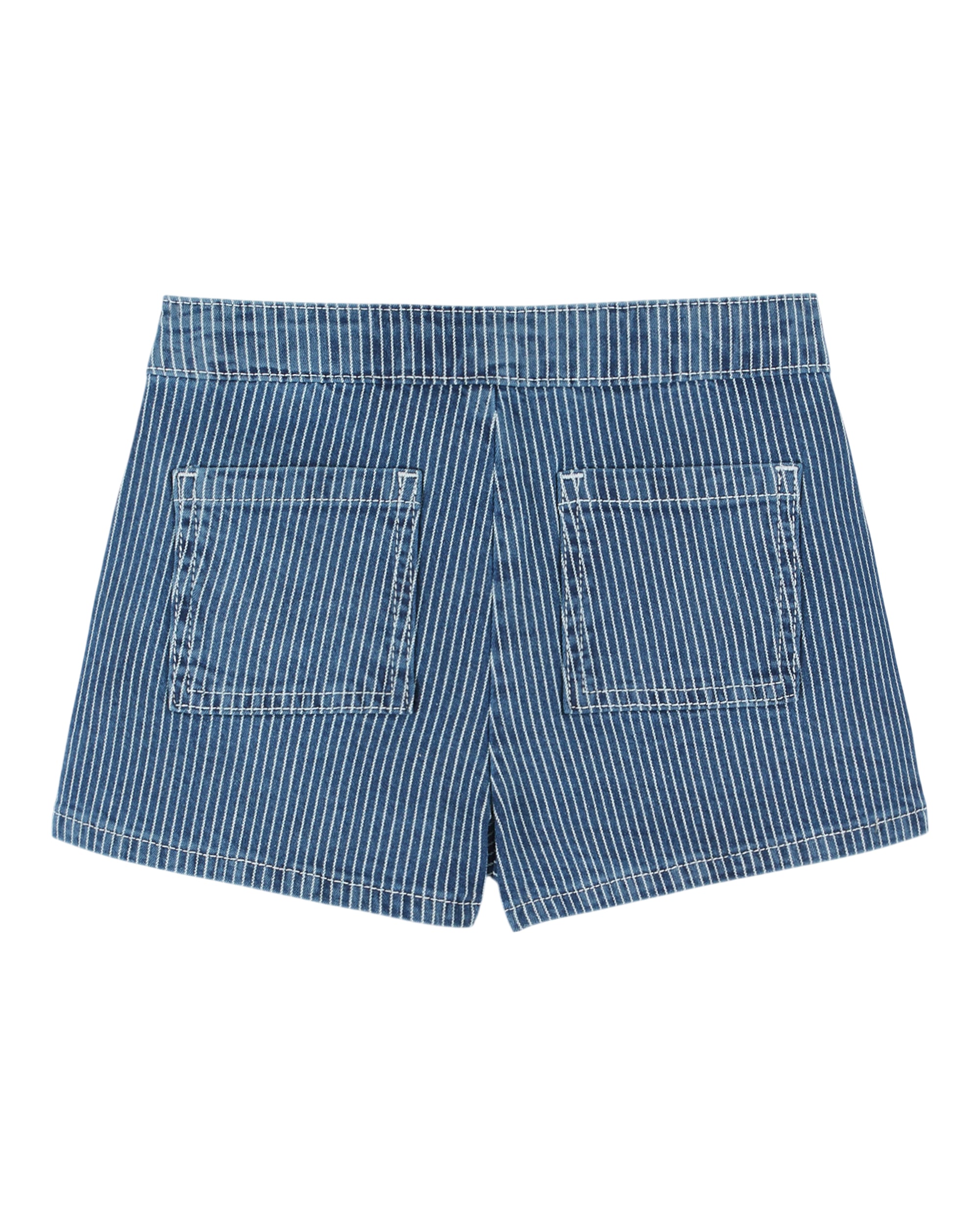 Emile & Ida Short Poche Fleurs Denim Raye