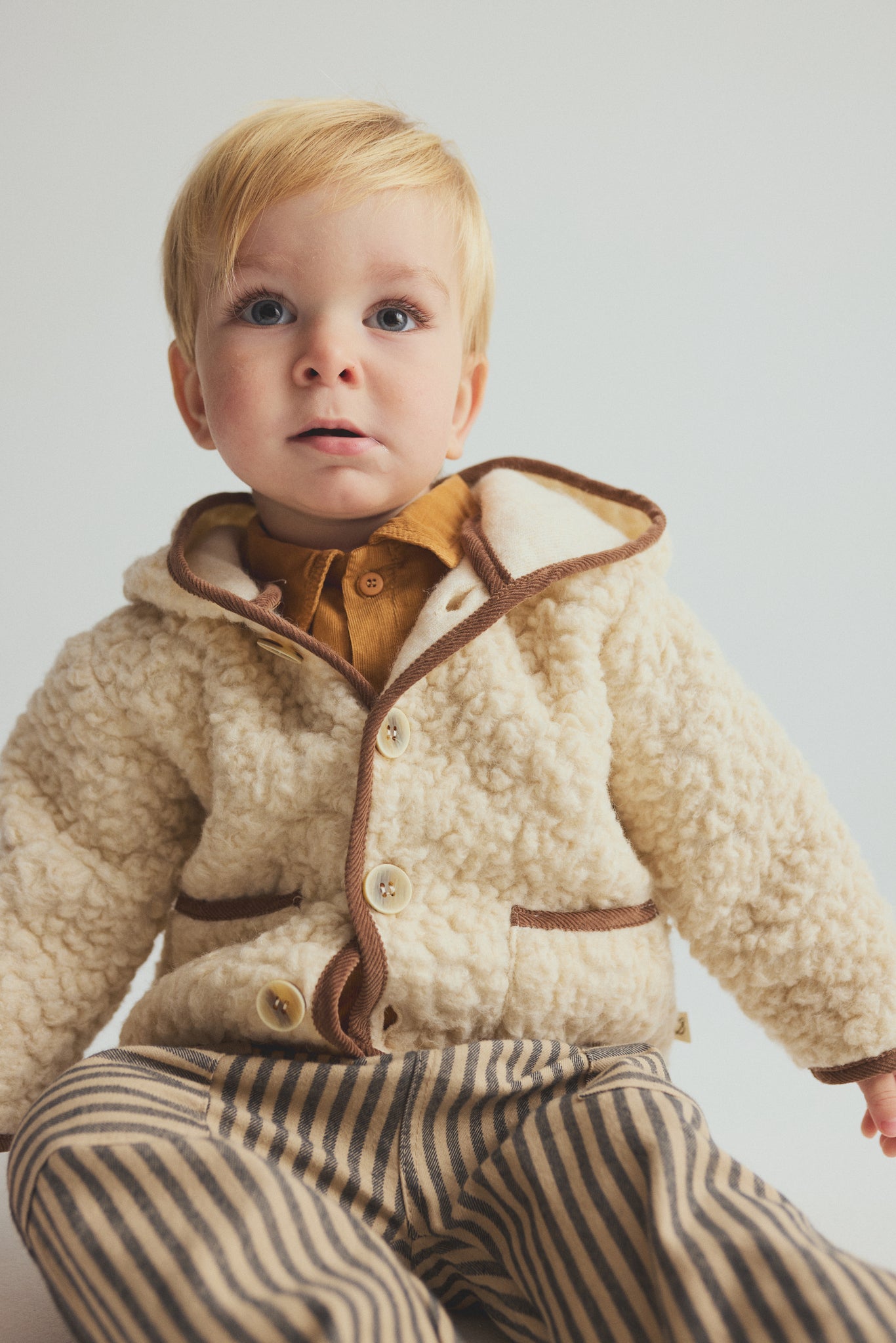 My Little Cozmo Baby Mateo Ivory Sherpa Knit Jacket