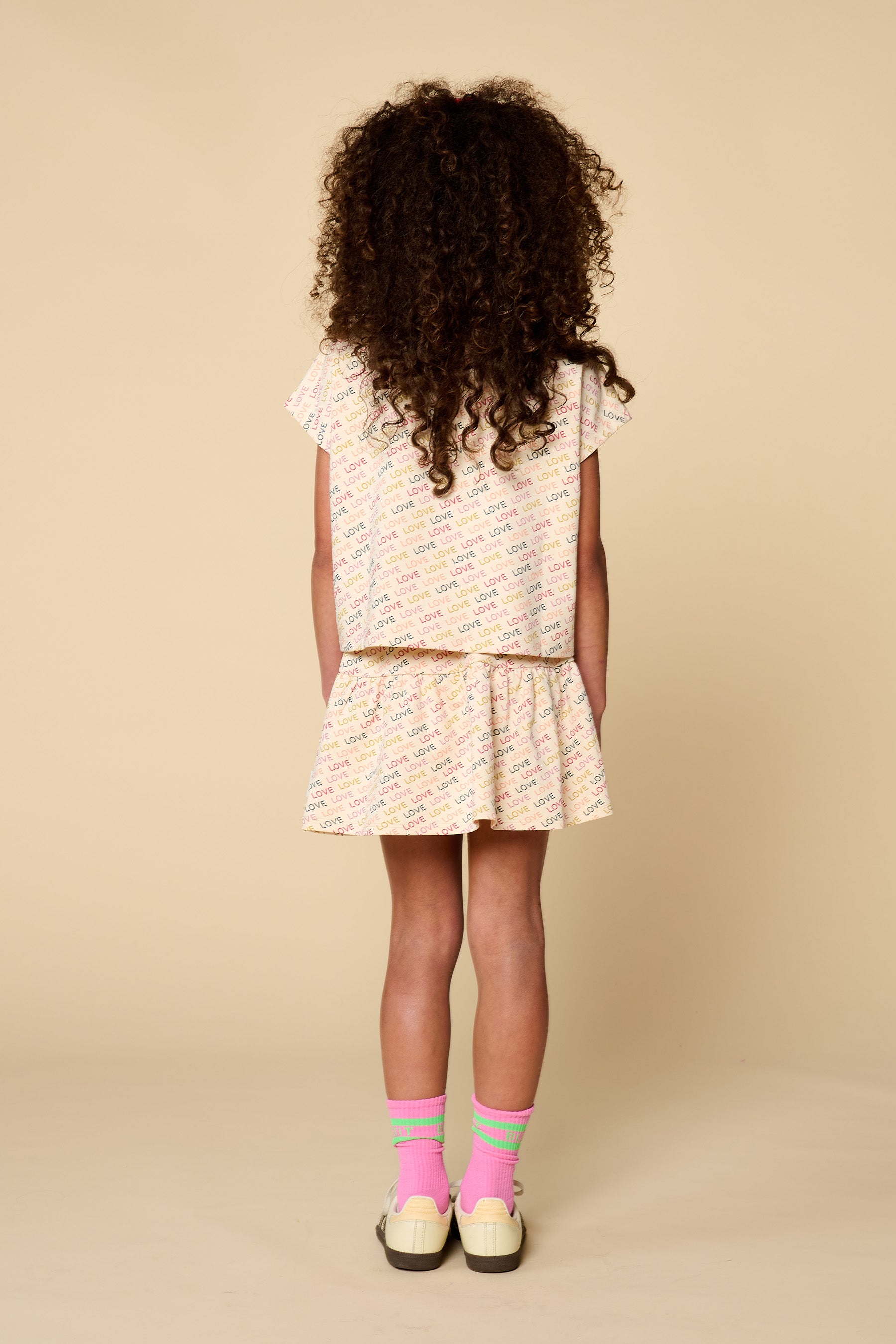 Petit Blush Ruffle Skirt Love Text AOP