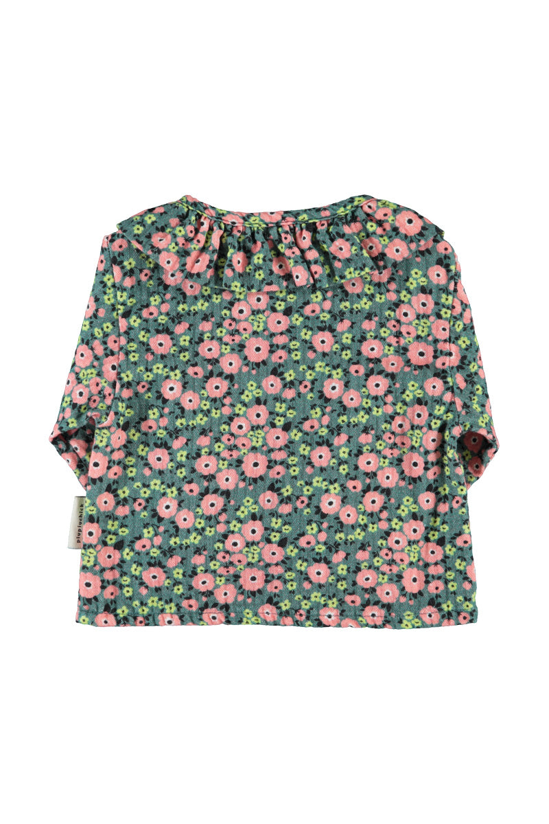 Piupiuchick Baby Blouse Green W/Multicolor Flowers