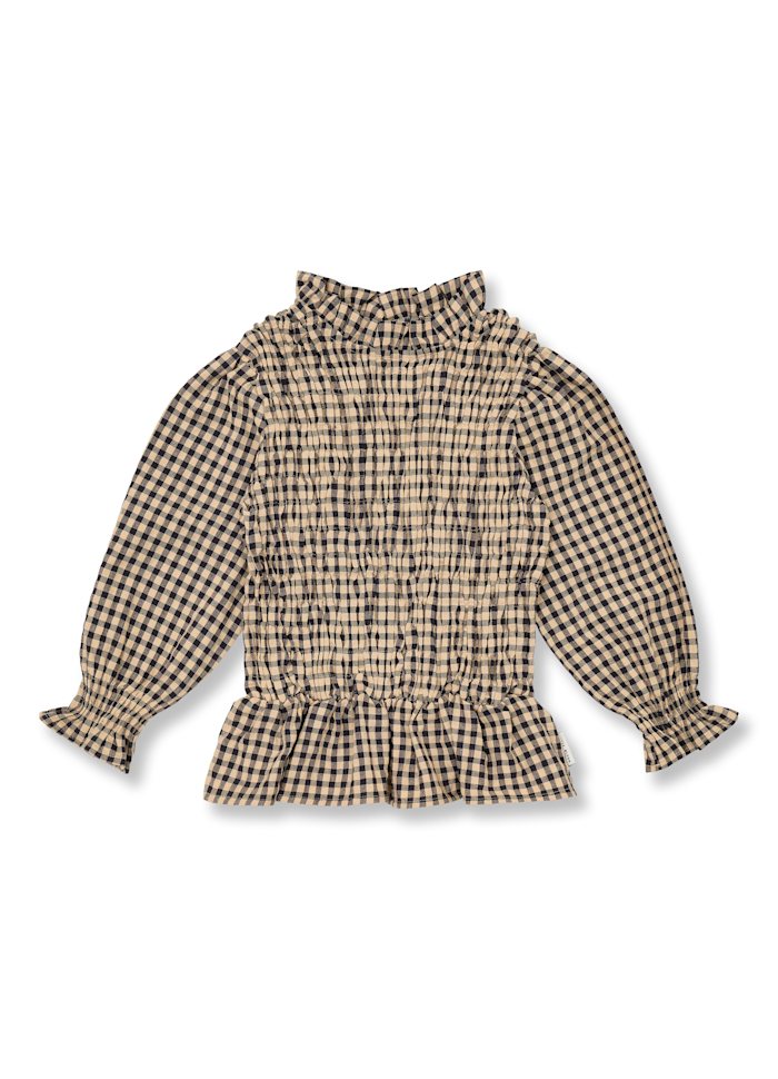 Petit Blush Flow Blouse Check Beige Blue