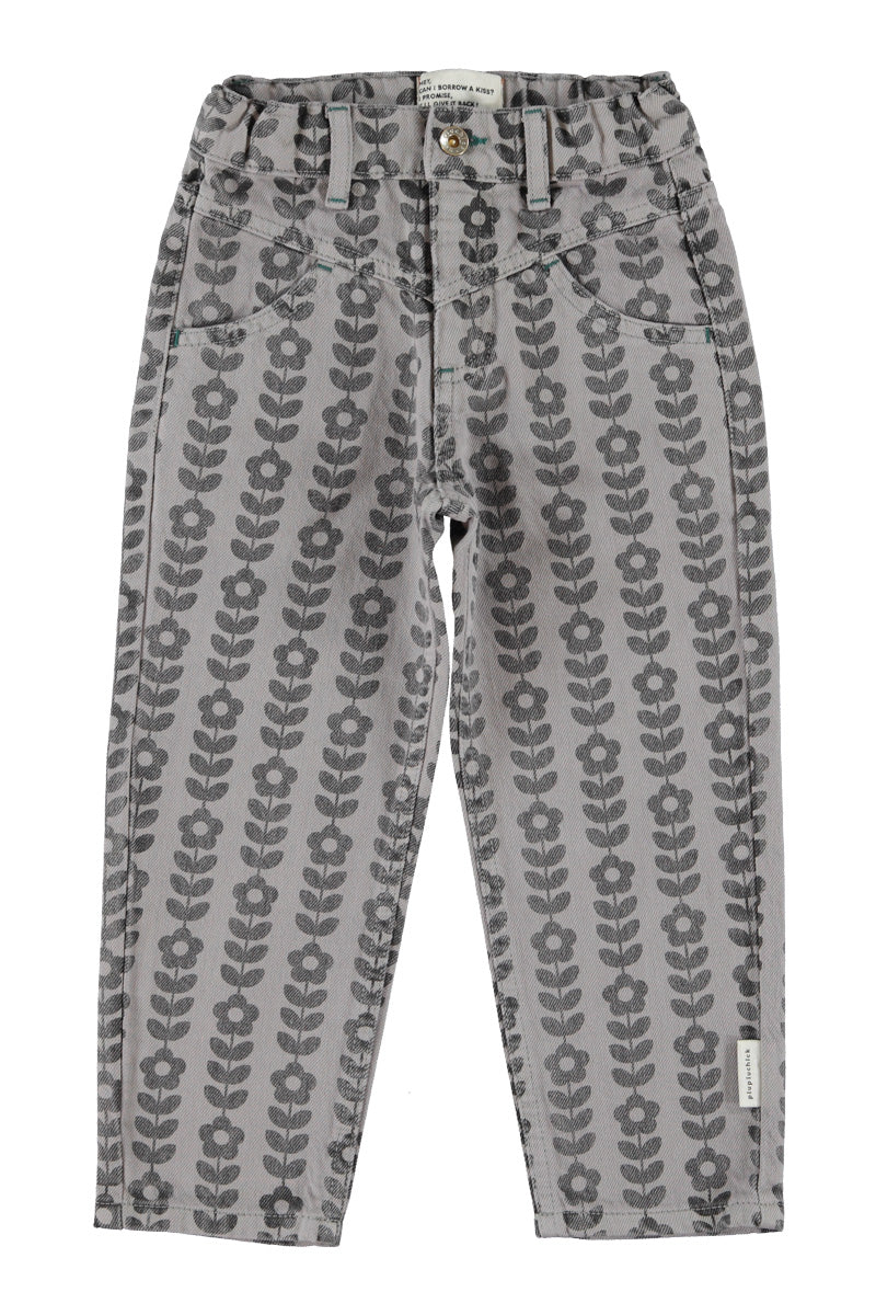 Piupiuchick Mom Fit Trousers Grey With Black Flowers
