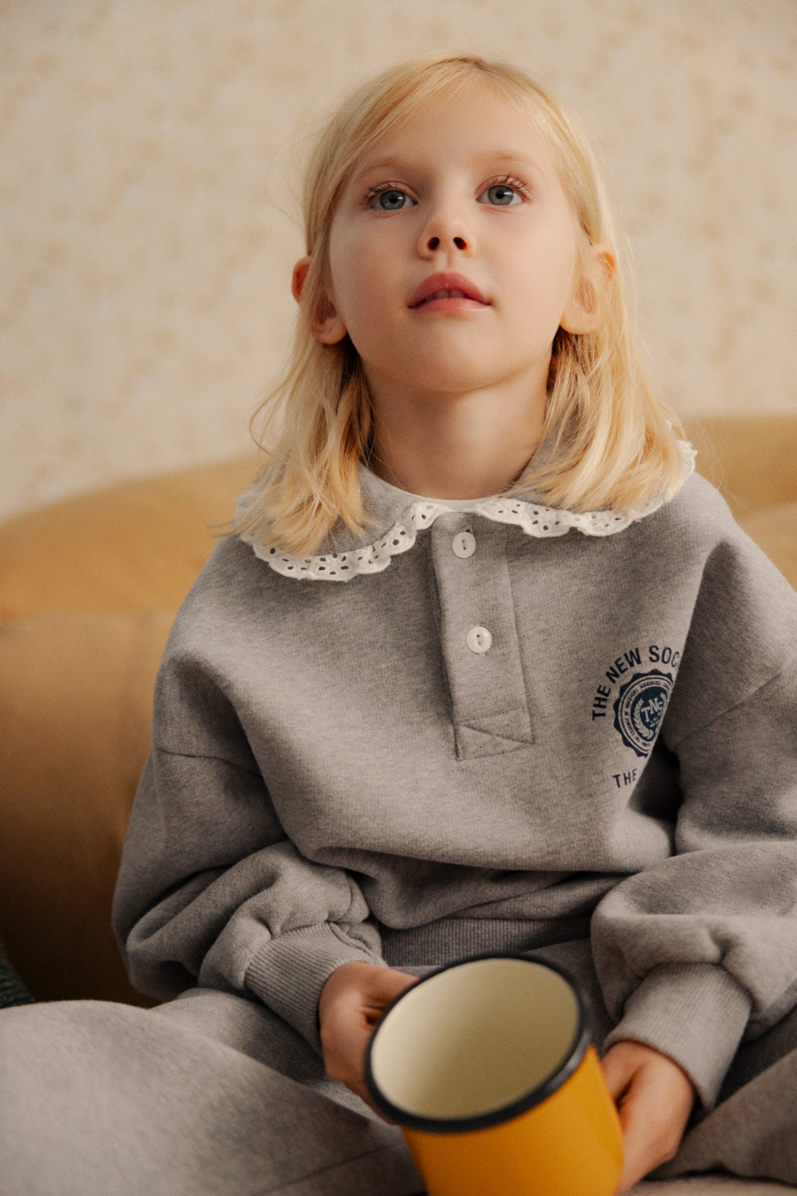 The New Society Ash Polo Shirt Mid Grey Melange