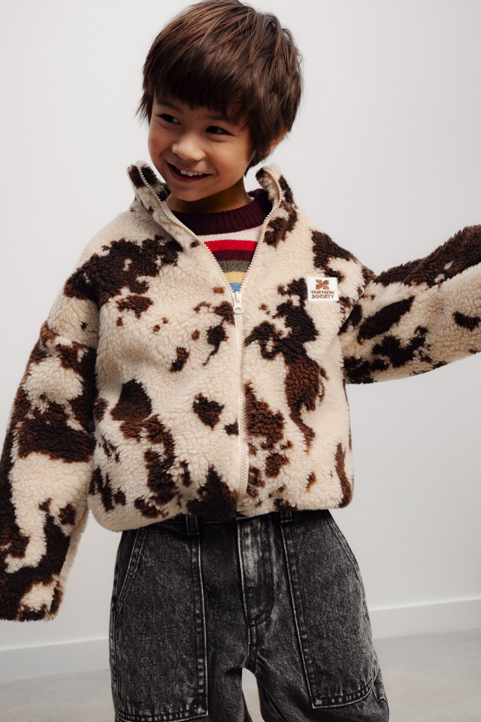 The New Society Wynn Teddy Jacket Cow Print