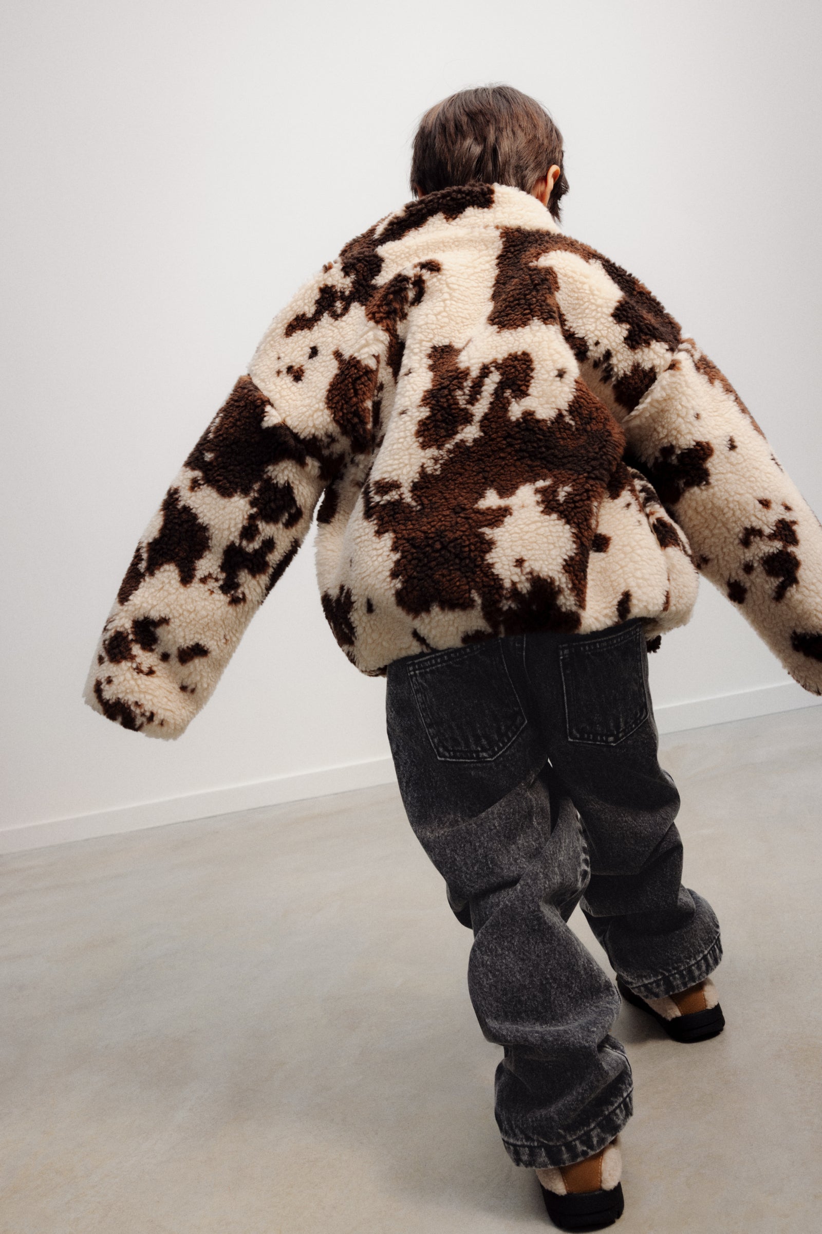 The New Society Wynn Teddy Jacket Cow Print