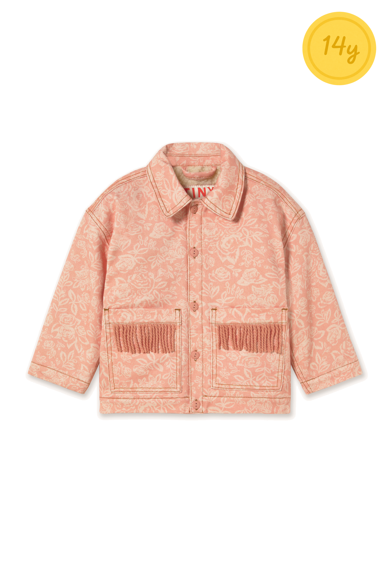 Tiny Cottons White Roses Denim Fringe Jacket