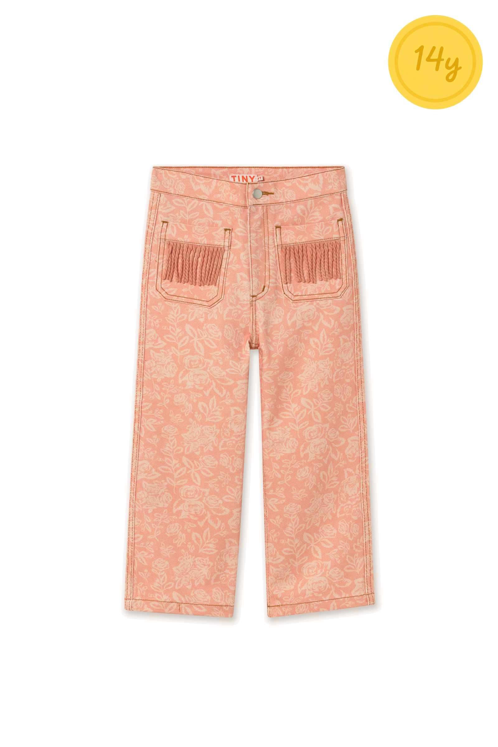 Tiny Cottons White Roses Fringe Denim Pant