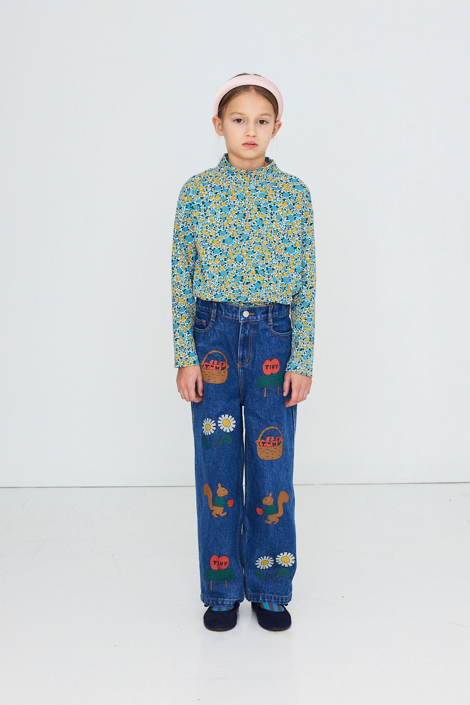 Tiny Cottons Flower Pattern Rib Mockneck