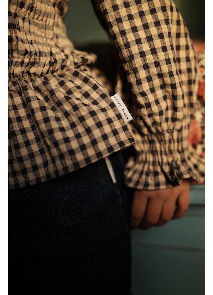 Petit Blush Flow Blouse Check Beige Blue