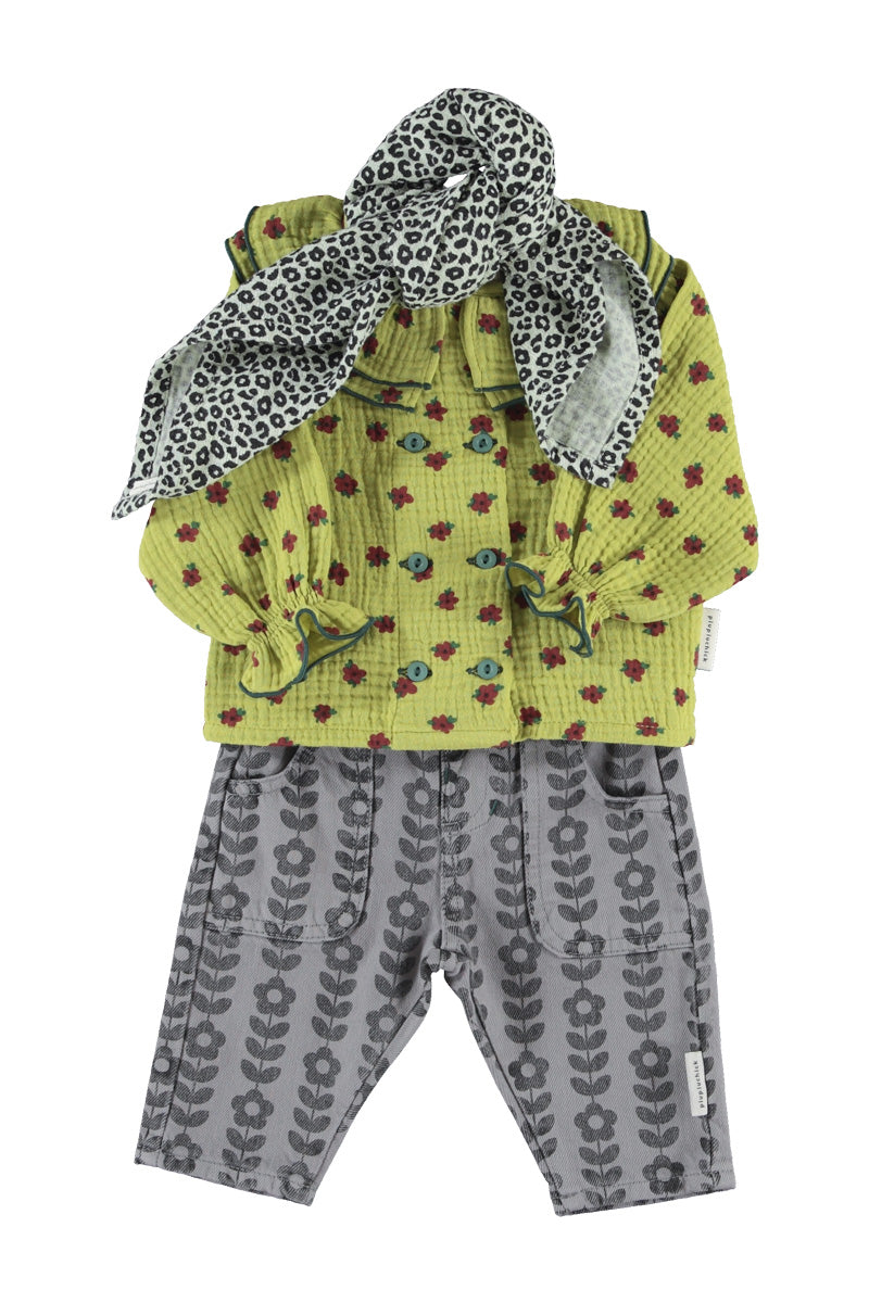 Piupiuchick Baby Trousers Grey W/Black Flowers