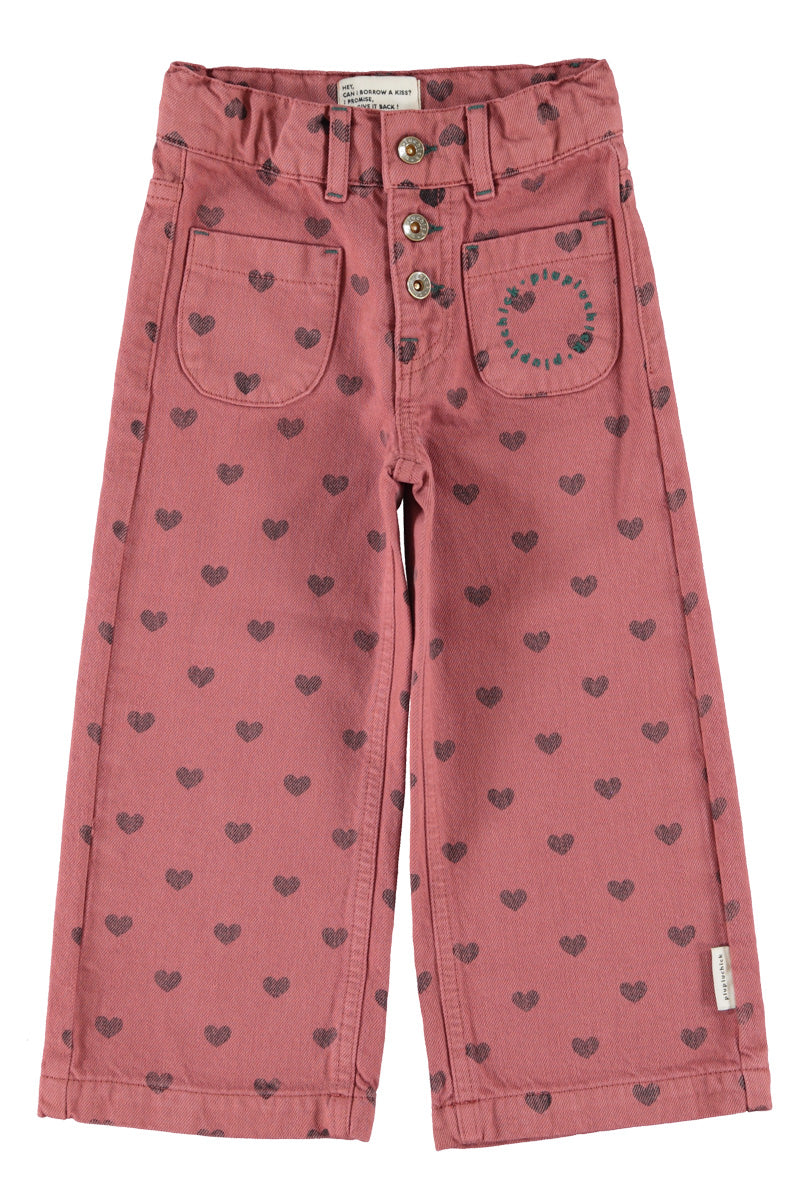Piupiuchick Flare Trousers Pink W/Black Hearts