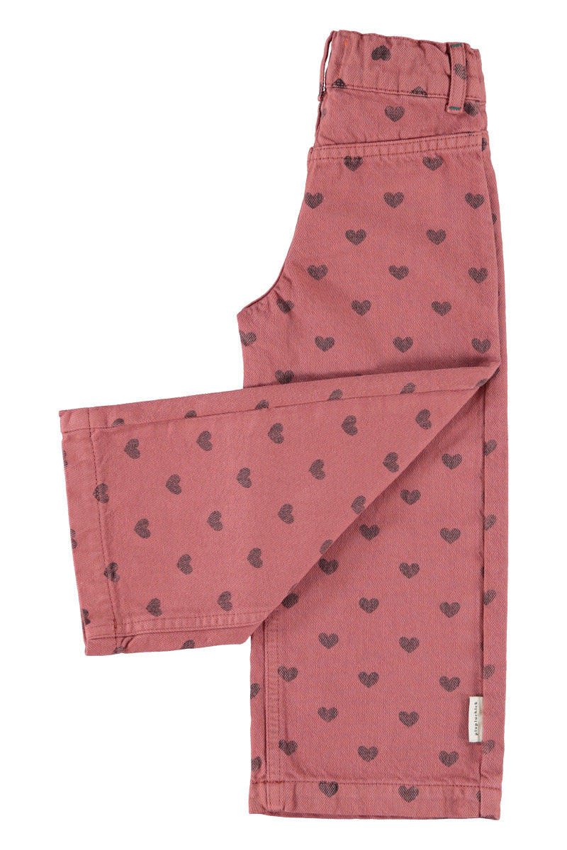 Piupiuchick Flare Trousers Pink W/Black Hearts