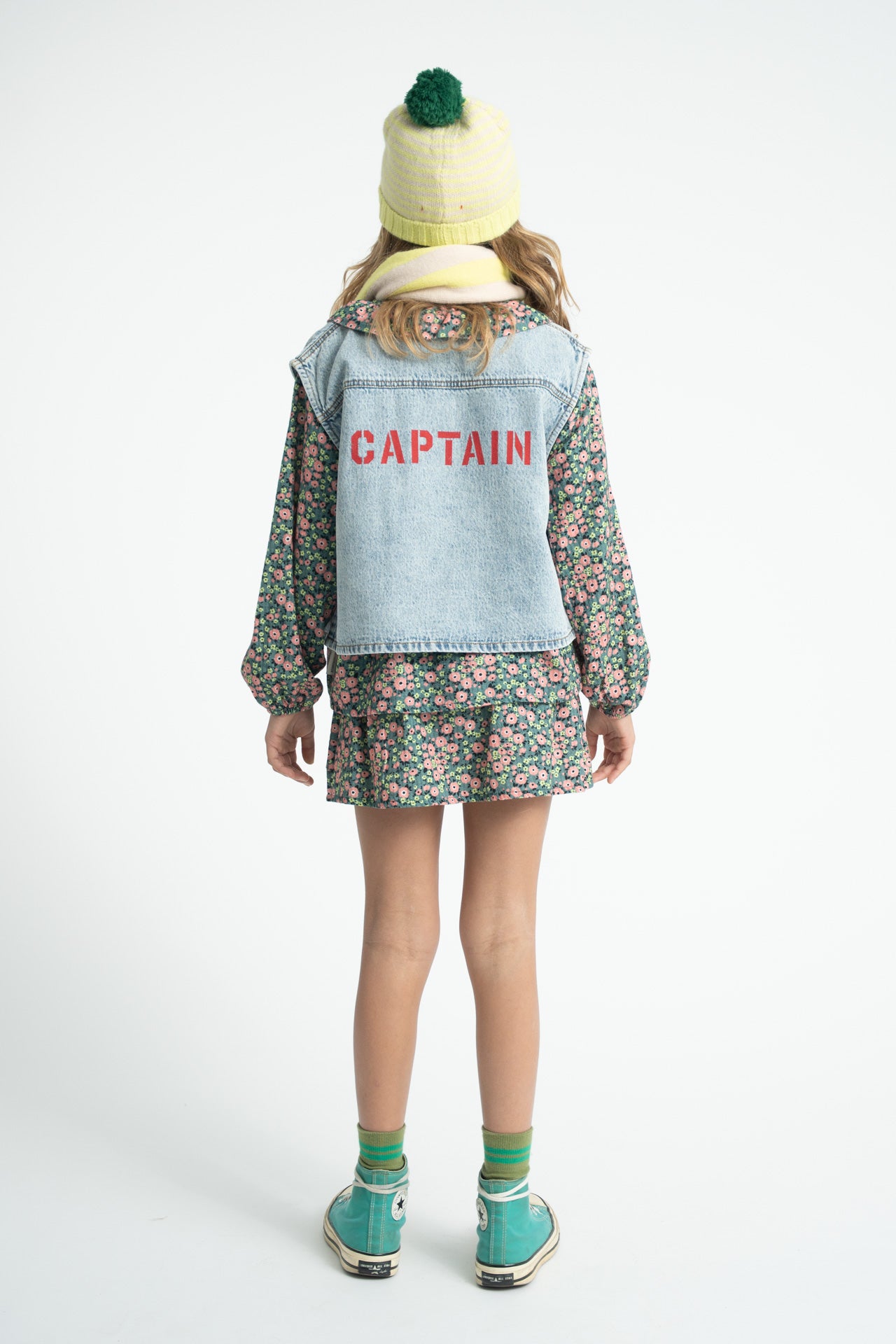 Piupiuchick Waistcoat | Fadded Light Blue Denim W/ "Captain" Print
